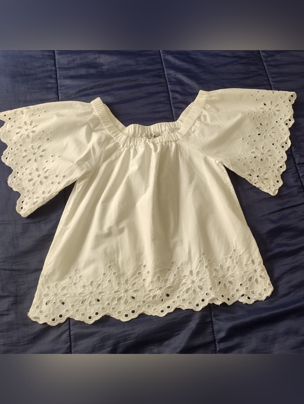 Vineyard Vines White Eyelet Border Top Flutter Sleeves Cotton XXS